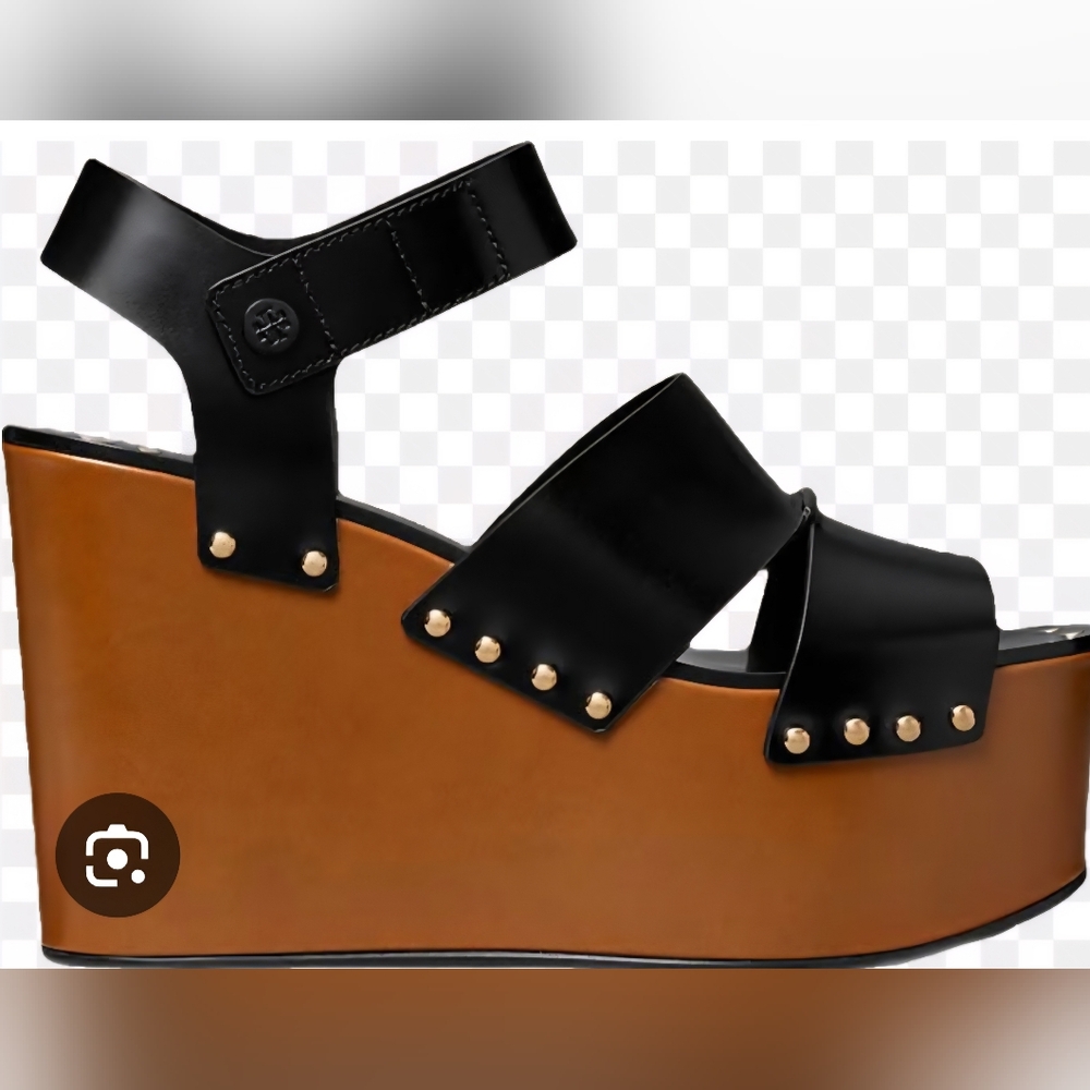 TORRY BURCH Black and Brown Platform Sandals - Picture 2 of 10